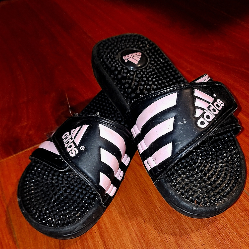 Adidas Kids Black and Light Pink Slide Sandals